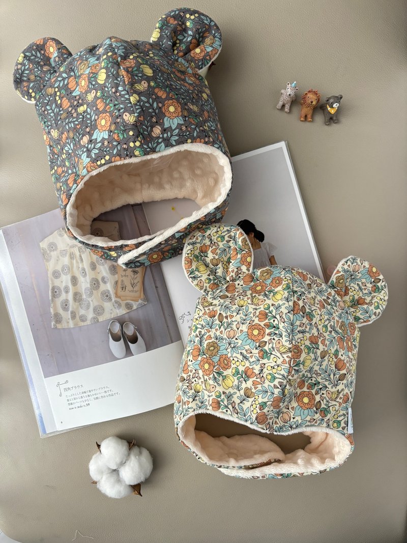 淺灰紫森林系微刷毛款  寶寶熊耳飛行帽 - 口水肩/圍兜 - 棉．麻 多色