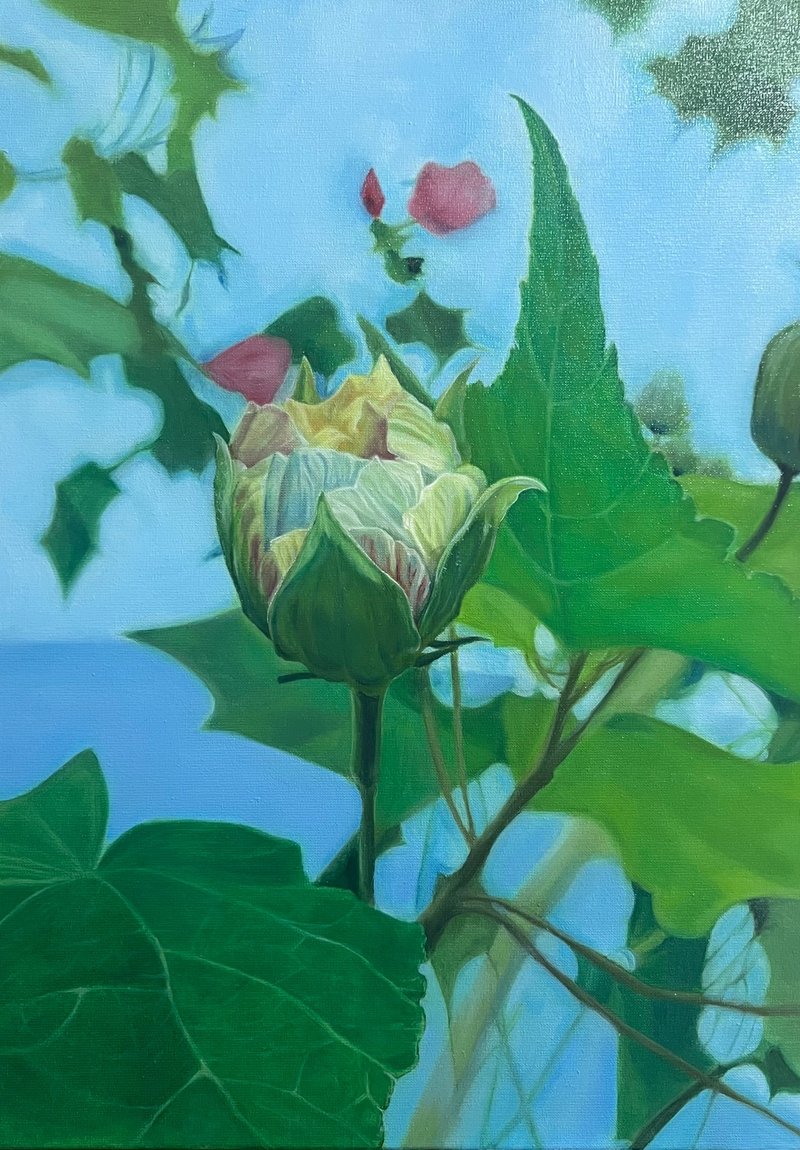 *未醒的木芙蓉* 畫布已釘於木框  手繪油畫  非印刷品 - 海報/掛畫/掛布 - 棉．麻 