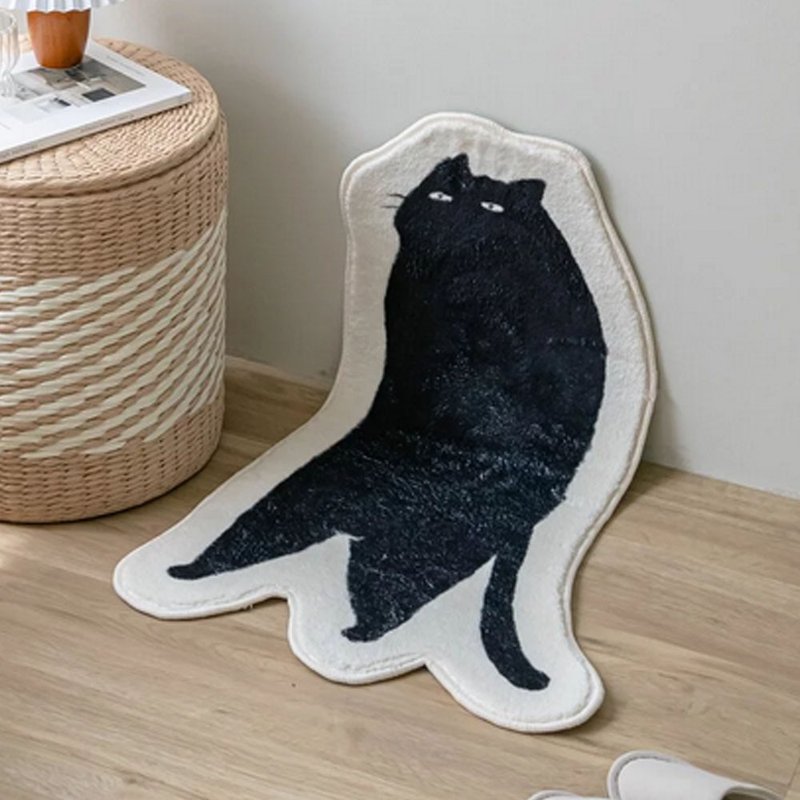 Life Warehouse・Good Day Cat Plush Floor Mat - พรมปูพื้น - วัสดุอื่นๆ สีดำ