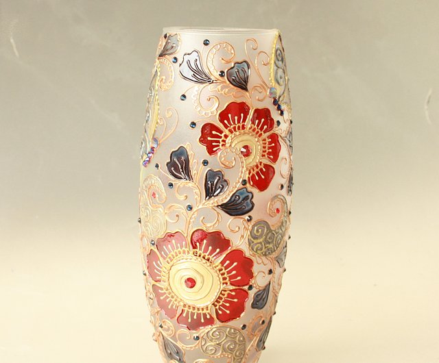 SWAROVSKIスワロフスキー クリスタル レッド ローズ 花瓶 - 置物
