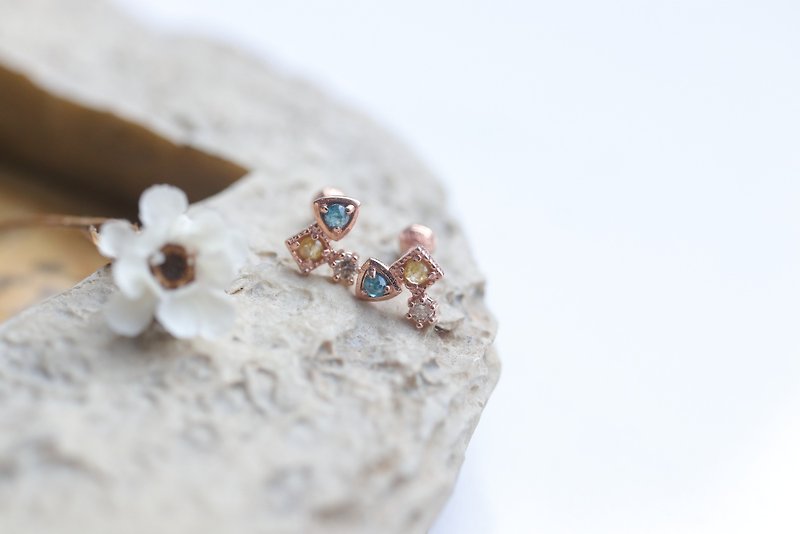14K Color Three Raw Diamond Bead Earrings (Single) - Earrings & Clip-ons - Precious Metals Gold