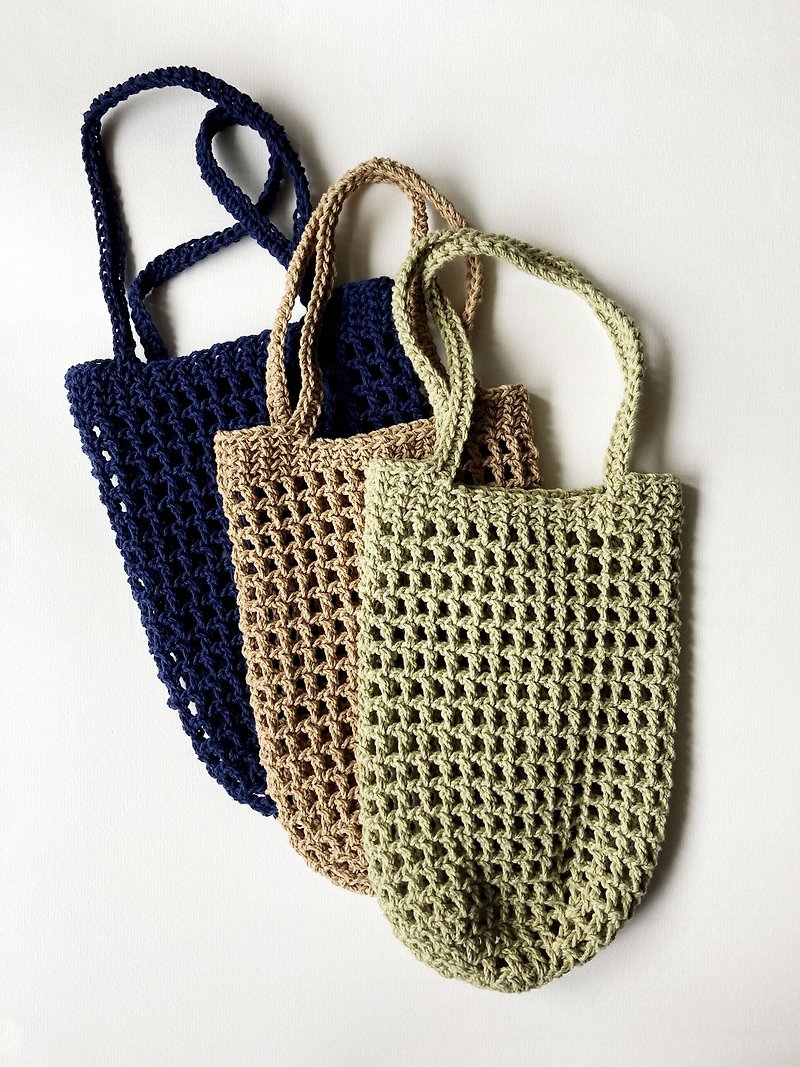 Mesh woven environmental protection cup bag drink bag kettle bag cotton rope hand-woven accompanying cup special - ถุงใส่กระติกนำ้ - ผ้าฝ้าย/ผ้าลินิน สีกากี