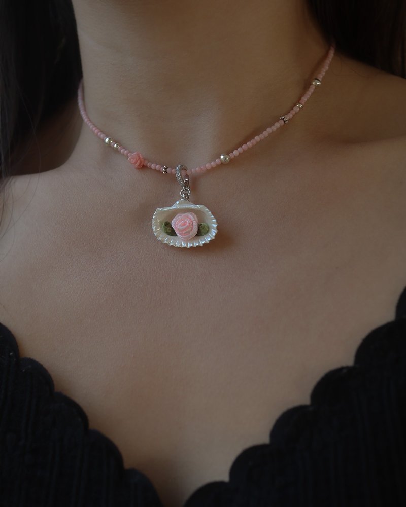 HIDDEN ROSE NECKLACE (Pink) - Necklaces - Shell Pink