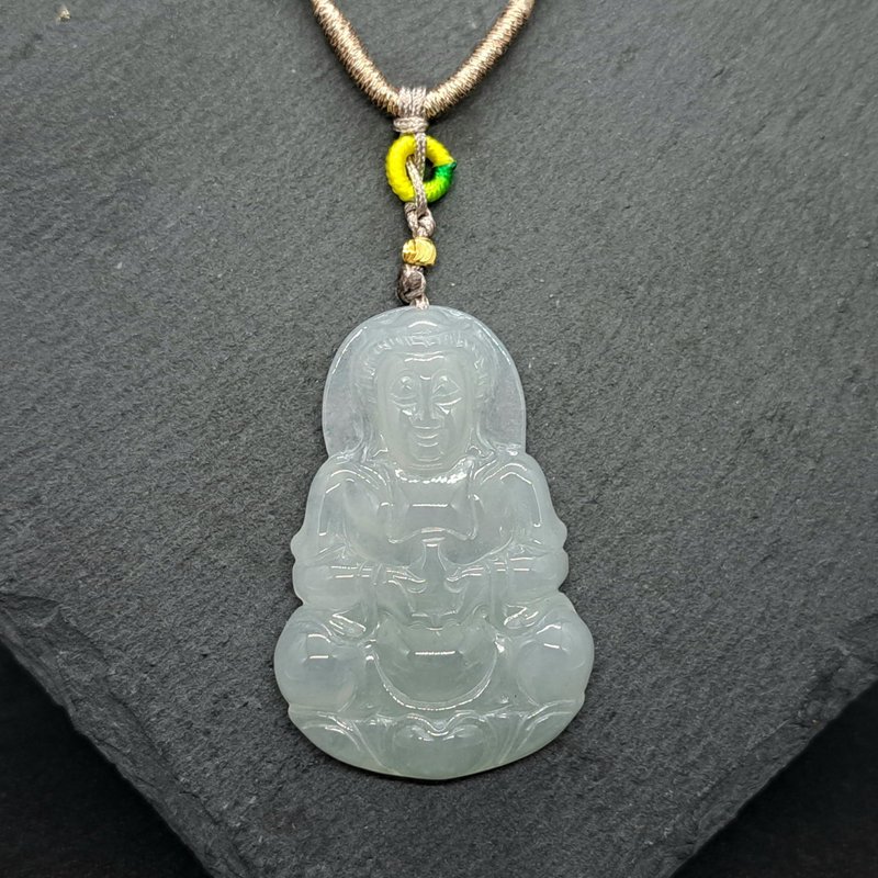 Ice Jade Avalokite Guanyin Bodhisattva Necklace | Natural Burmese Jade A-grade | Gift - สร้อยคอ - หยก ขาว