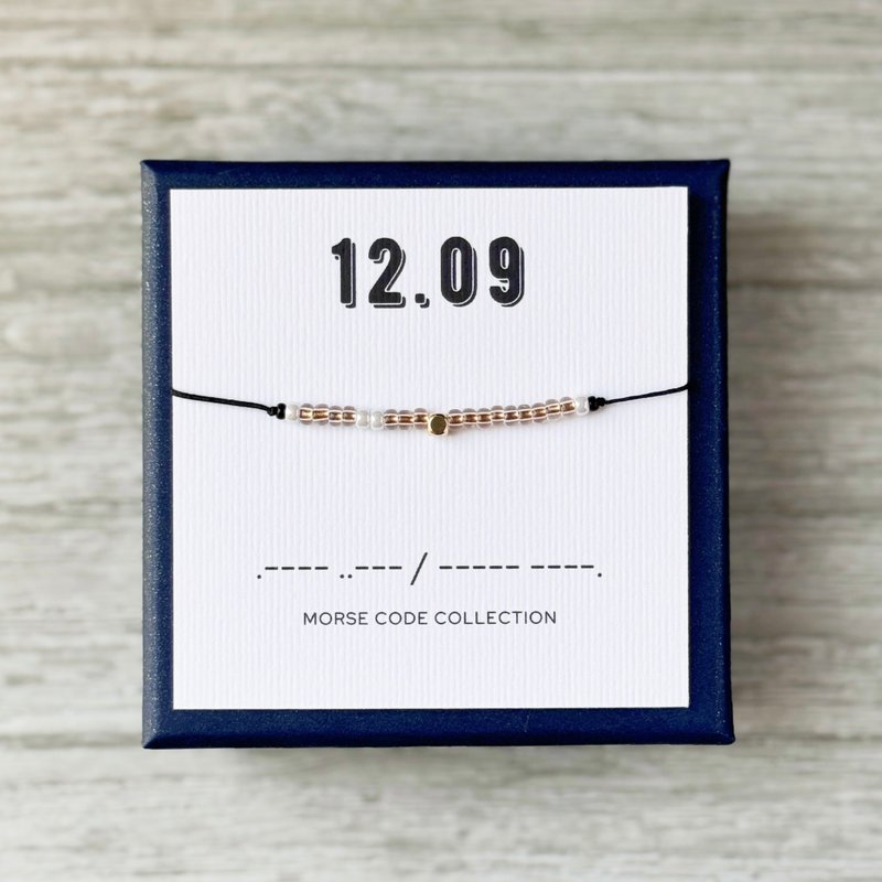 Anniversary Birthday Date Number Morse Code Rice Beads Bracelet BBF Girlfriend Gift - สร้อยข้อมือ - วัสดุอื่นๆ สีทอง