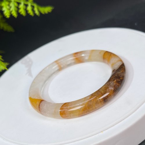 WANZAMGOK 冰透黃膠花水晶手鐲53MM 星光飄天眼黃焦花水晶手環 助人緣旺事業