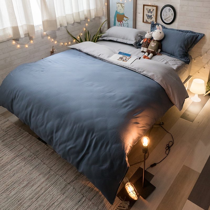 ベッド テンセルグループブルーグレーコットン ショップモ ミニマリスト デュアル チュアンバオセット (60) ステージカウンター テンセル100% - 寝具 - その他の素材 ブルー