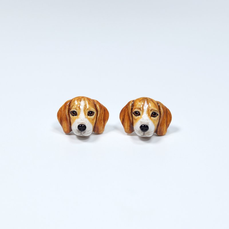 Beagle dog Earrings, Dog Stud Earrings, Dog lover gifts - 耳環/耳夾/耳骨夾 - 黏土 咖啡色