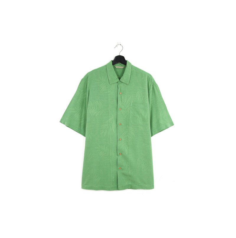 Back to Green- 素色壓紋夏威夷襯衫 草綠 /vintage shirts - 男襯衫/休閒襯衫 - 聚酯纖維 