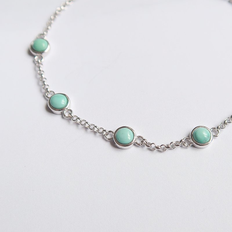 / Raindrops/ Turquoise 925 Sterling Silver Natural Stone Hand Bracelet - Bracelets - Sterling Silver Blue