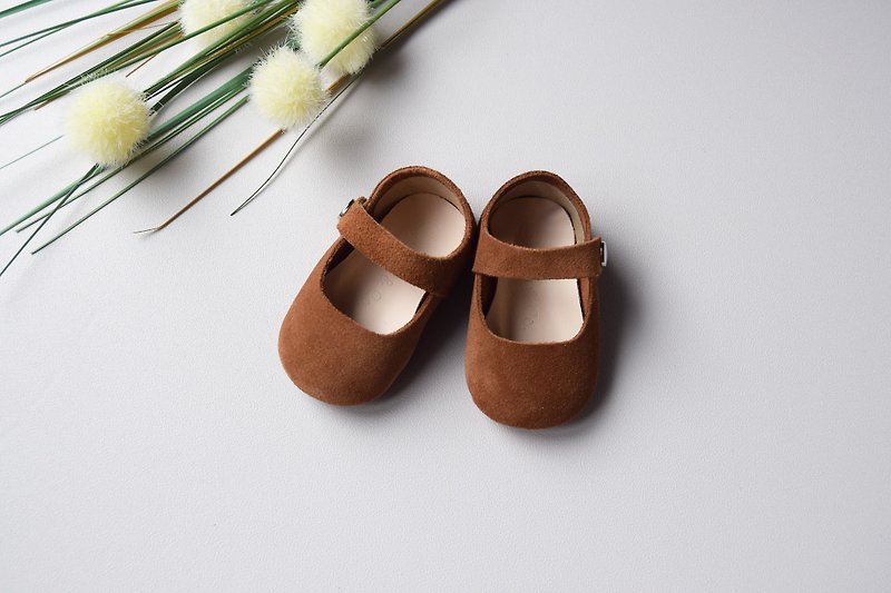 Brown Suede Baby Mary Jane, Leather Mary Jane, Baby Girl Shoes - รองเท้าเด็ก - หนังแท้ สีนำ้ตาล