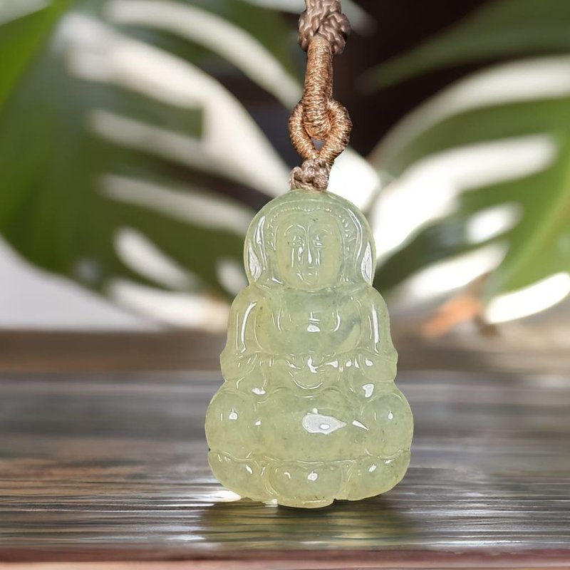 冰種秋香綠翡翠觀音菩薩項鍊 | 天然緬甸玉翡翠A貨 | 送禮 - 項鍊 - 玉石 綠色