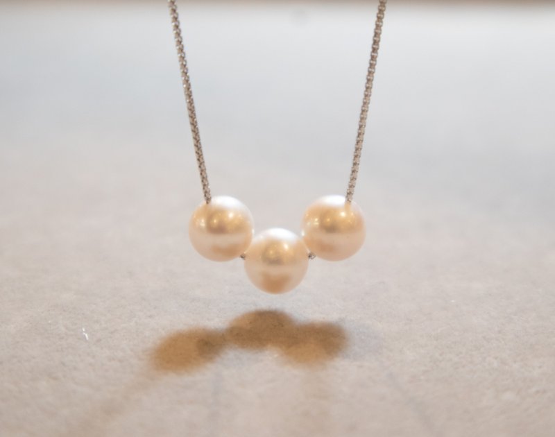 3 7.5-8mm freshwater pearls - 925 sterling silver necklace - chain length can be adjusted freely - สร้อยคอ - ไข่มุก สีเงิน