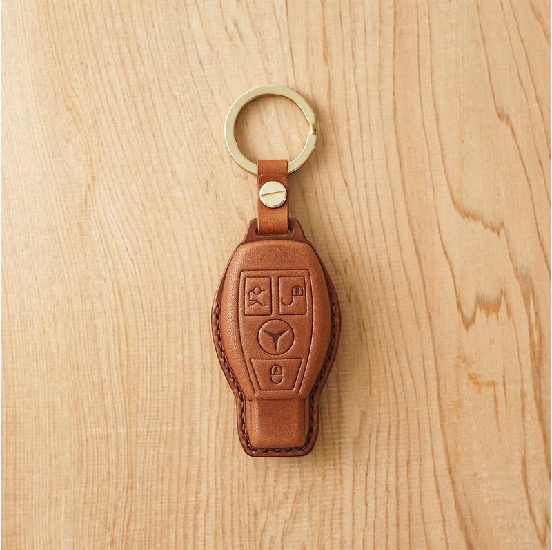 艸一田人-customized handmade leather Mercedes-Benz key case - ที่ห้อยกุญแจ - หนังแท้ สีเทา