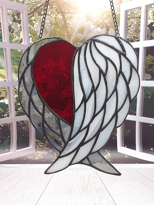 InariGlassStudio 彩色玻璃天使之翼心捕夢網萬聖節天使裝飾太陽捕手