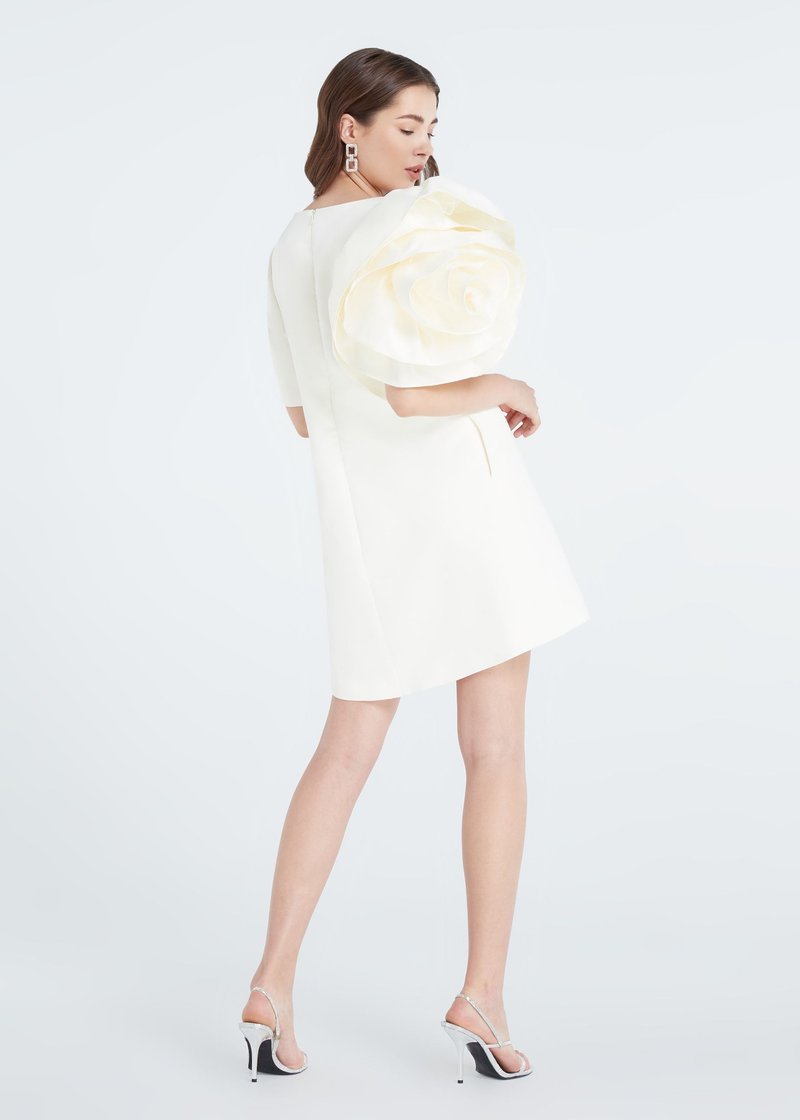 Ori flower dress cocktail party dress mini dress for women - 洋裝/連身裙 - 聚酯纖維 白色