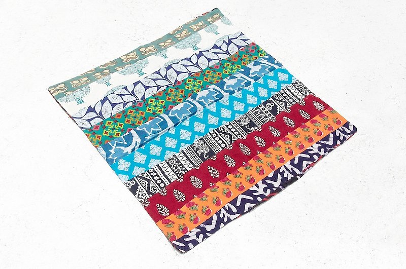 Valentine's Day gift limited edition a blue dye indigo handmade handkerchief / woodcut patchwork square / printed square / cotton kerchief - walking in the desert national totem - Scarves - Cotton & Hemp Multicolor
