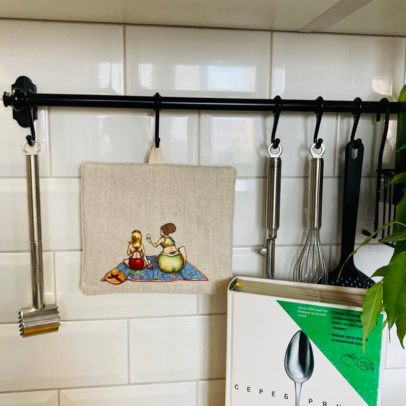 Pot Holder 100% Linen oven mitt 17.5 x 20 cm Set of 2 - 餐桌布/桌巾/餐墊 - 亞麻 黃色