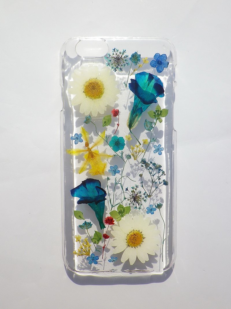 Pressed flower phone case, Handmade phone case, iphone 6, Blue Color - Phone Cases - Plastic Blue