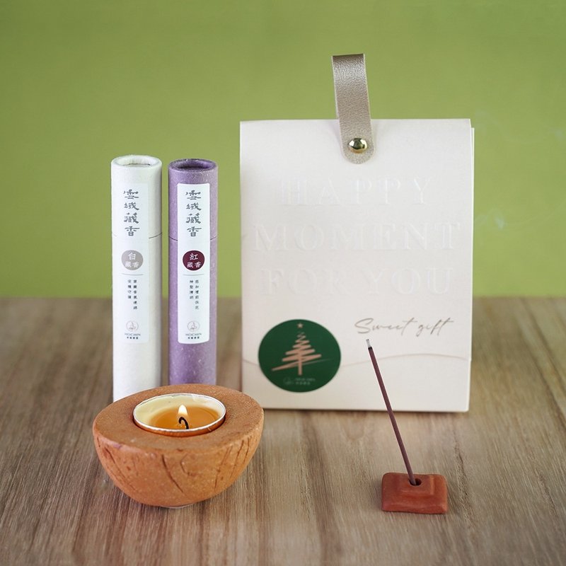 Christmas Limited [Christmas Chanson Gift Bag] Snowy Tibetan Incense Nepalese Incense Insert Handmade Clay Candle Cup Exchange - น้ำหอม - ไม้ ขาว