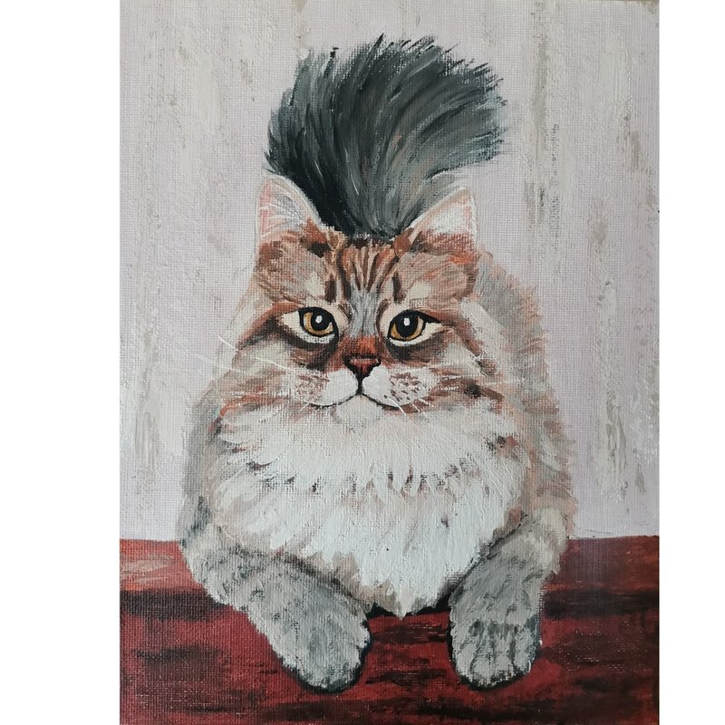 貓咪肖像原創壓克力藝術手繪獨特牆面裝飾 RinaArtSK 出品 - 壁貼/牆壁裝飾 - 其他材質 灰色