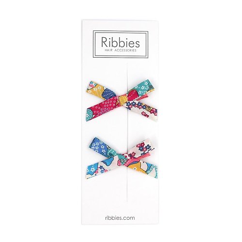 Ribbies 台灣總代理 英國Ribbies花布蝴蝶結2入組-繽紛藍黃
