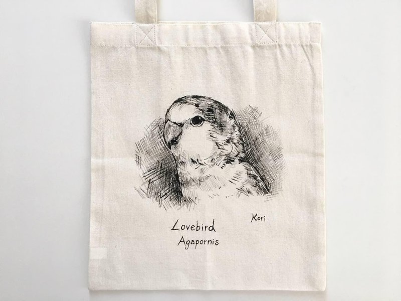Pure hand-painted bird cotton shopping bag ‧ small parrot - กระเป๋าถือ - ผ้าฝ้าย/ผ้าลินิน 