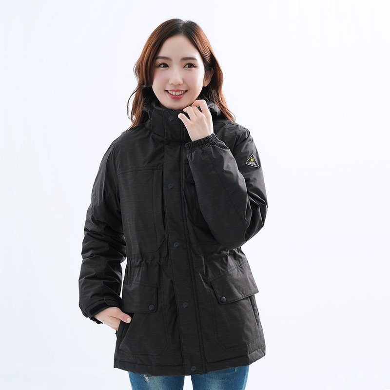 遊遍天下 女款GlobeTex防水防風保暖顯瘦中長版羽絨外套GJ23032 - 女大衣/外套 - 羽絨 黑色