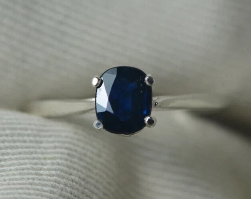 Sapphire Ring Sterling Silver Solitaire Natural Genuine Real Blue birthstone - 戒指 - 寶石 藍色