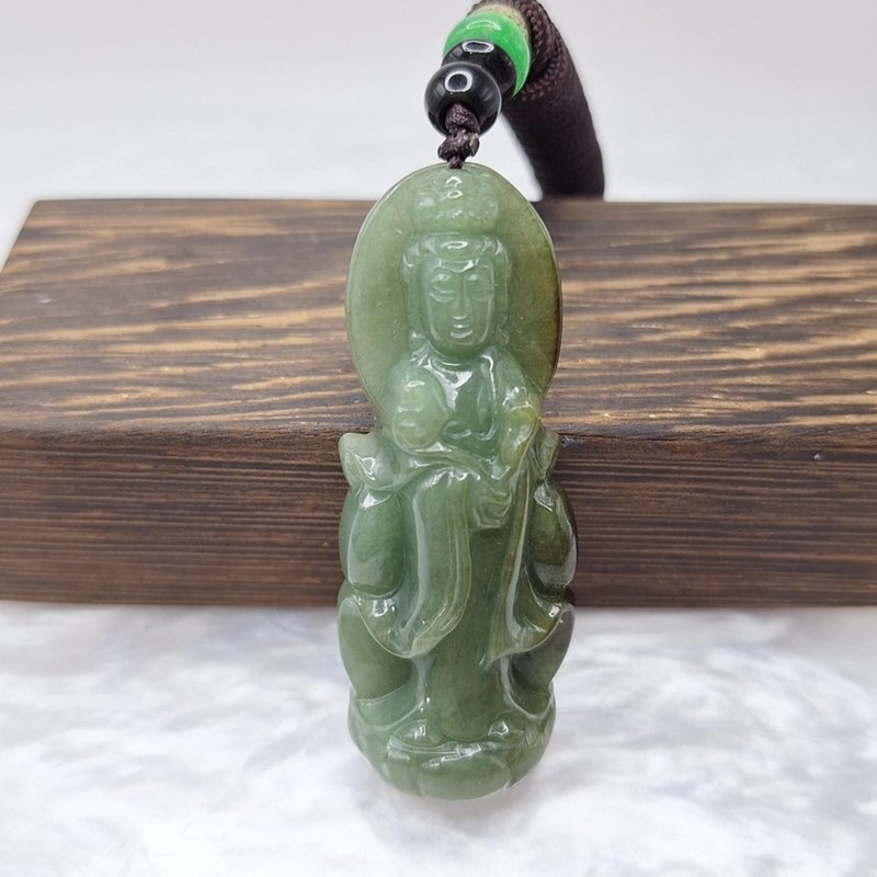 Ice Green Oil Clear Guanyin Pendant | Natural Burmese Jade A Grade Jadeite - Necklaces - Jade 