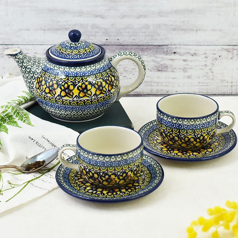 Polish handmade pottery cup set (1 pot and 2 cups set) - ถ้วย - ดินเผา 