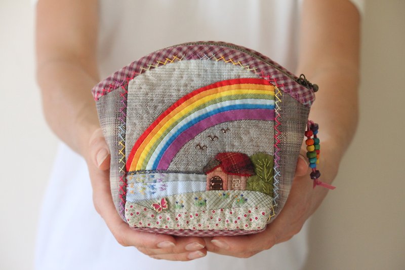 Japanese Patchwork Small Bag With Zipper, Cotton Make Up Pouch, Toiletry Bag - 化妝包/收納袋 - 棉．麻 多色