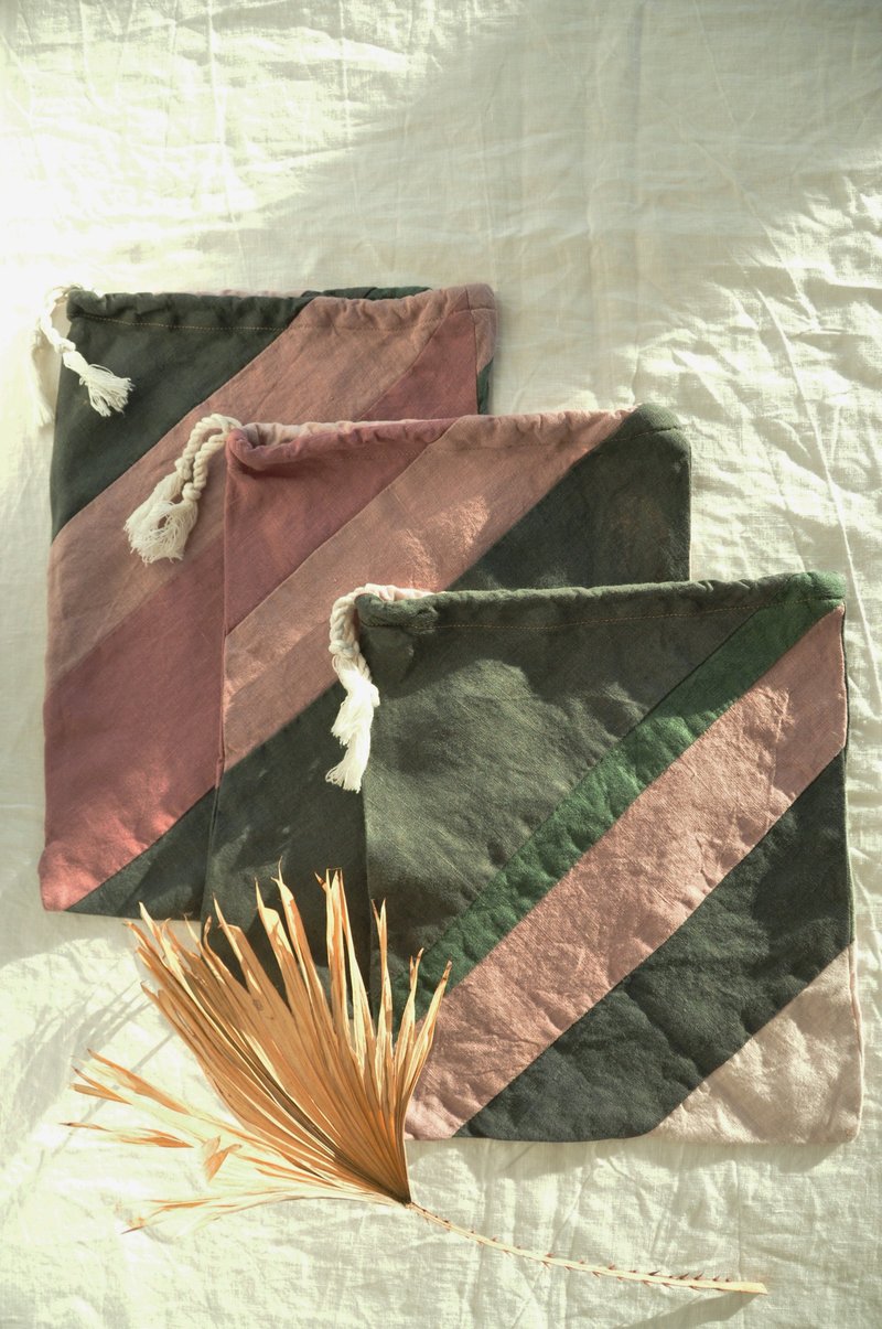 Zero waste linen bag / Dried rose / Bags set / Reusable washable food storage - 束口袋/束口背包/水桶包 - 亞麻 多色