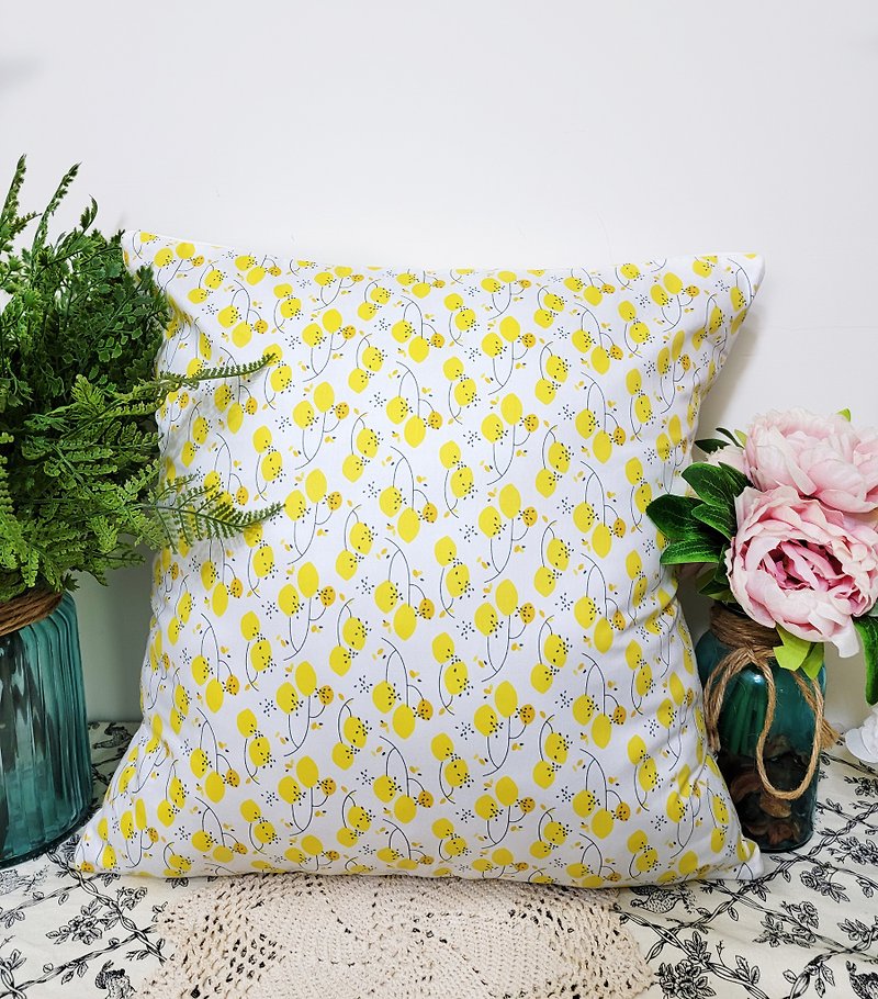 北歐風格黃色檸檬圖案抱枕靠枕靠墊枕套 - 枕頭/抱枕 - 棉．麻 黃色