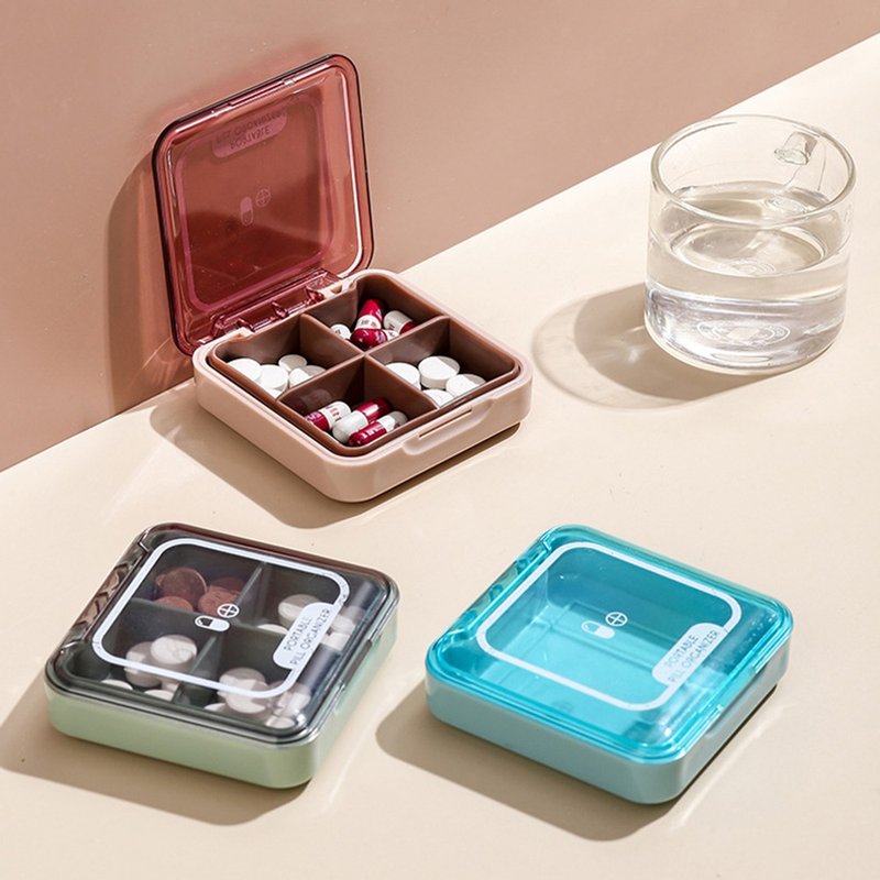 【OMORY】Portable four-compartment small medicine box - Storage - Plastic Multicolor