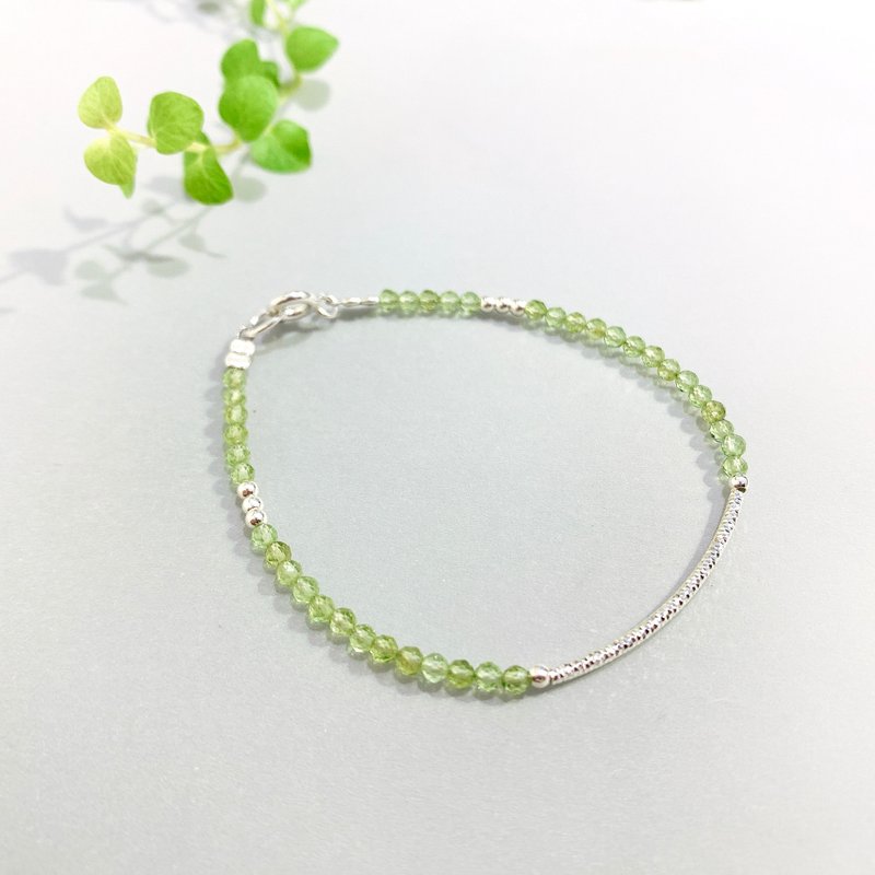Ops silver bracelet -手工/限定/綠橄欖/簡約/極細/禮物/純銀 - 手鍊/手鐲 - 銀 綠色