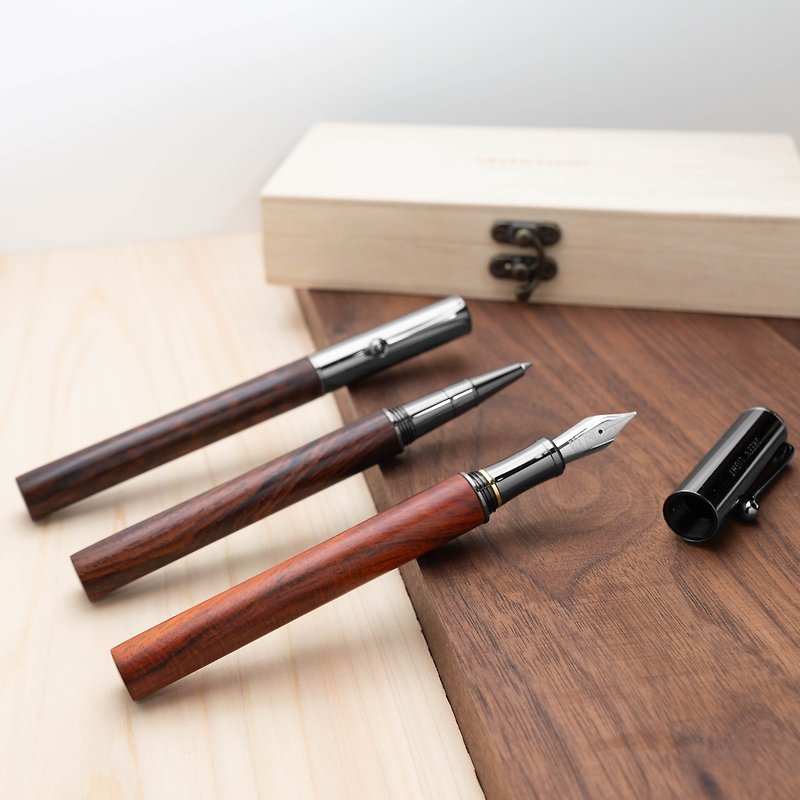 Solid wood fountain pen/ball pen | semi-capped type, laser engraving - ปากกาหมึกซึม - ไม้ สีนำ้ตาล