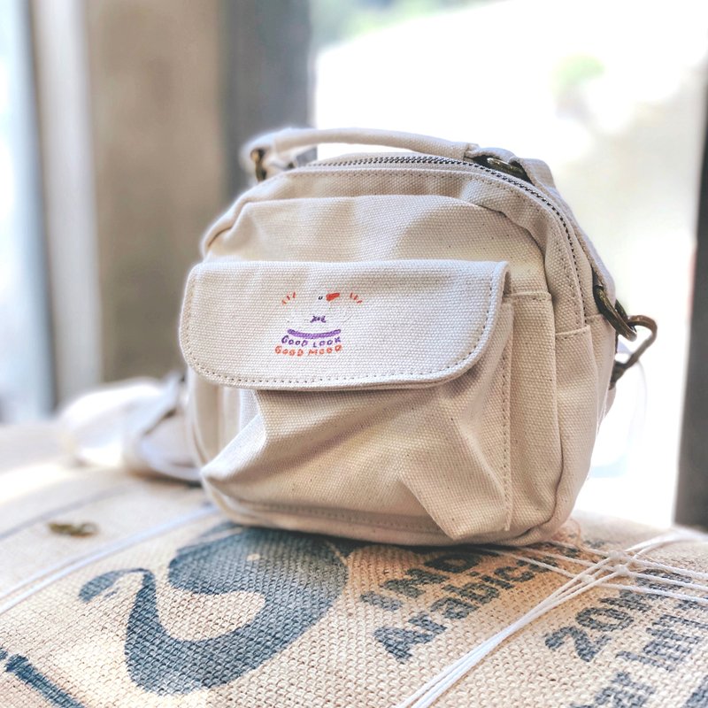 good look good mood / mini multifunctional canvas bag / beige color - กระเป๋าเป้สะพายหลัง - ผ้าฝ้าย/ผ้าลินิน ขาว