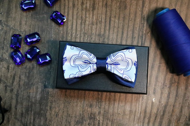 Silk blue and white porcelain double layer bow tie formal business banquet bow t - Bow Ties & Ascots - Silk 