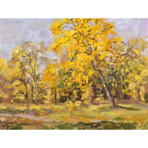 秋の風景画 木々 カエデ 壁画 印象派 アート 自然 アートワーク