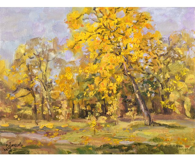 秋の風景画 木々 カエデ 壁画 印象派 アート 自然 アートワーク