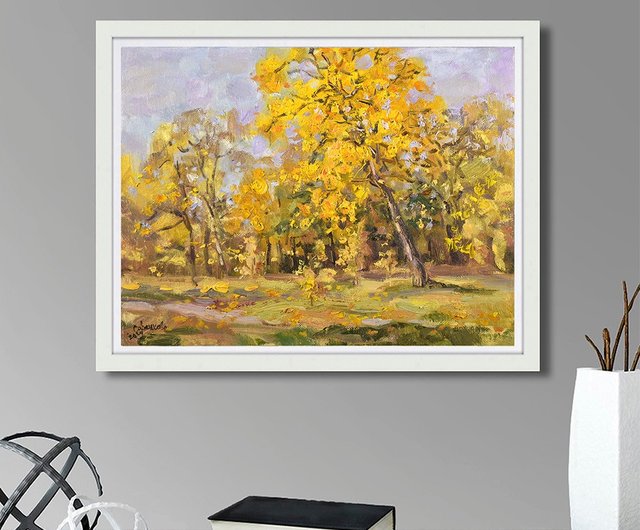 秋の風景画 木々 カエデ 壁画 印象派 アート 自然 アートワーク