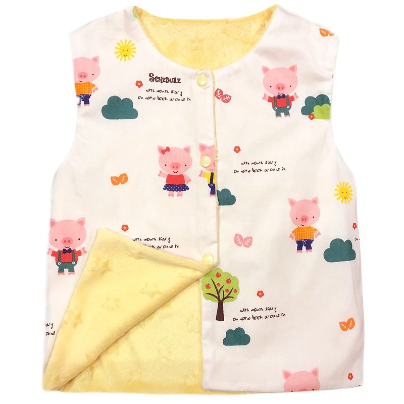 Minky dot print double-sided vest front and back wear yellow piggy - Coats - Polyester Yellow