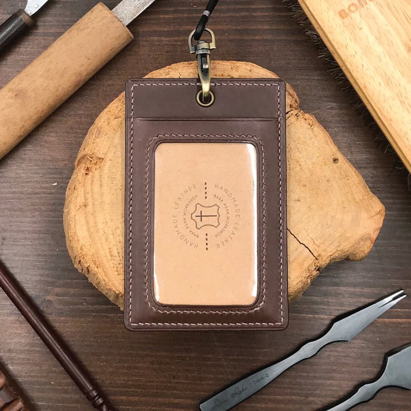 【ID Card Holder】Dark Brown Buttero | W/ Lanyard | Handmade Leather in Hong Kong - ID & Badge Holders - Genuine Leather Brown