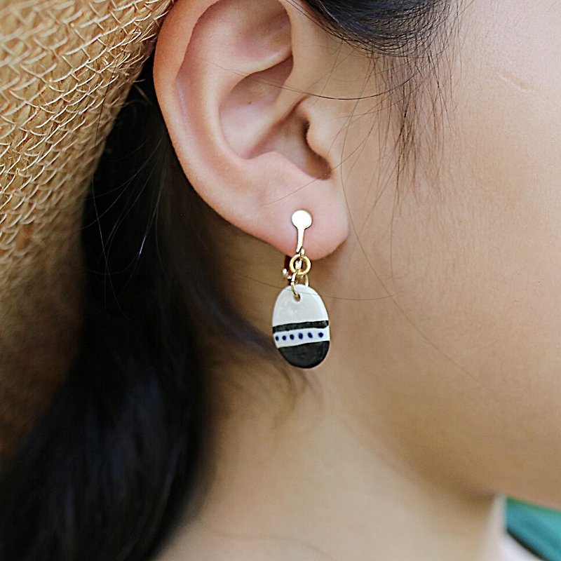 oval earring /  Tribal pattern 01 - 耳環/耳夾 - 陶 