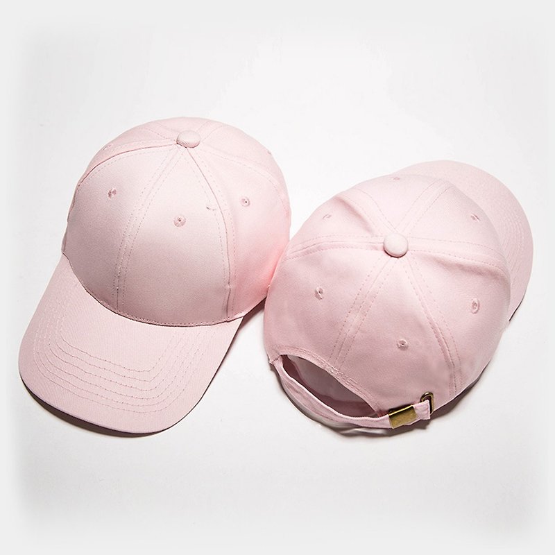韓版素色鴨舌帽-壓扣 白 粉- 客製化MJ158 - 帽子 - 棉．麻 粉紅色
