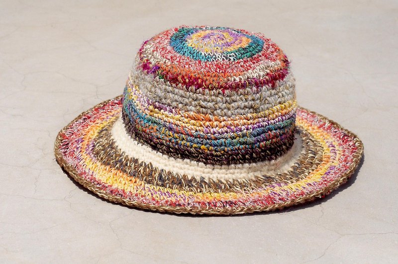 A limited edition of hand-woven cotton cap / knit cap / hat / visor / hat - Magic colorful ice cream stripes - Hats & Caps - Cotton & Hemp Multicolor