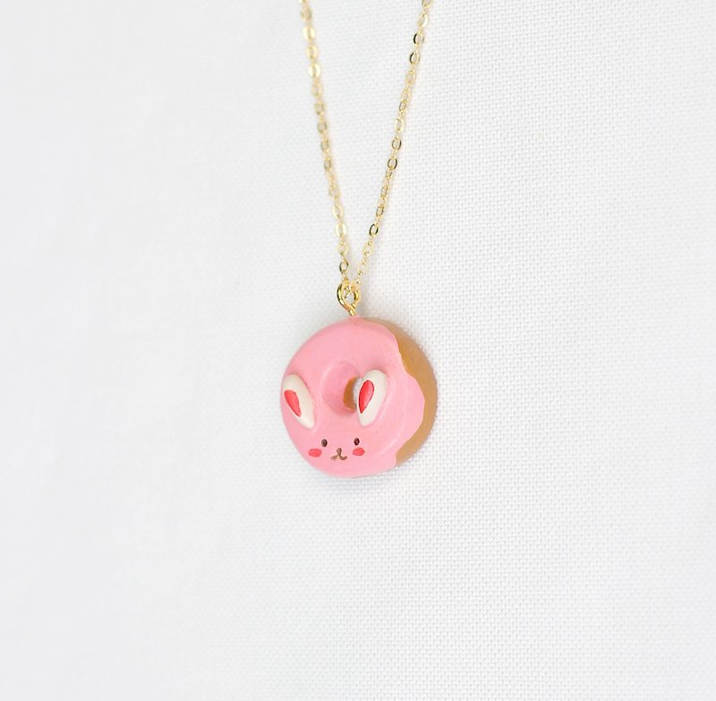 Handmade bunny donut necklace - Necklaces - Clay Pink