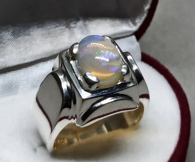 Silver offers Multi Stone Handmade White Fire Opal Ring Sterling Silver