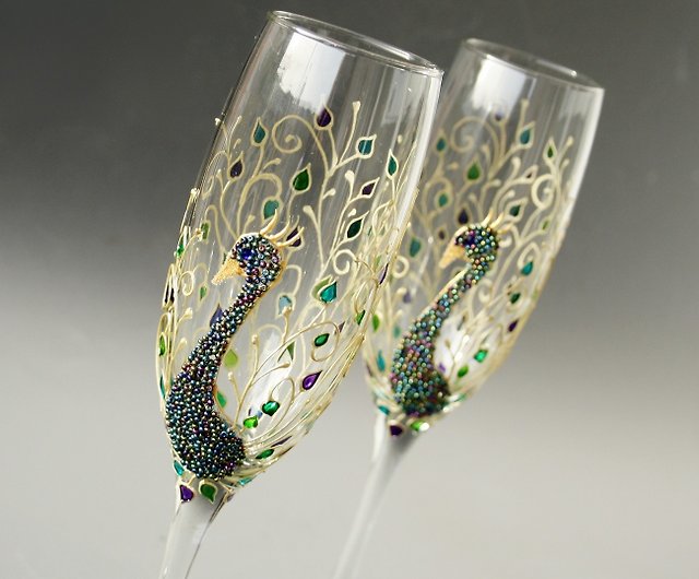 Peacock Design Tumblers Hand Electroplated Glasses celebration Glasses  water Glasses Cocktail Glasses Wedding Glasses Hand Crafted 